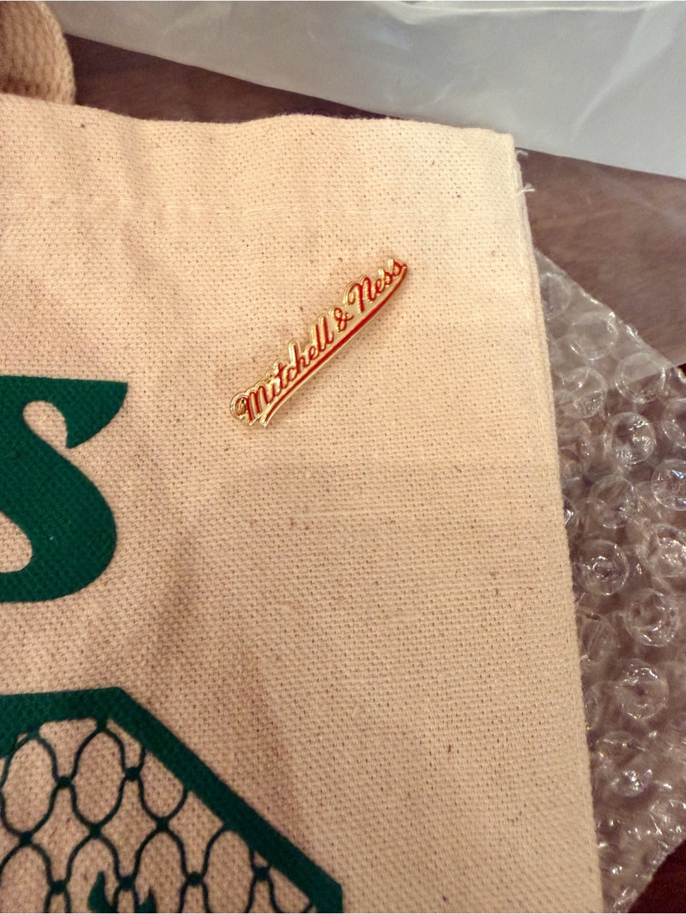 Mitchell & Ness Beige Canvas Eagles 33 Graphic Tote with Green Print - Picture 3 of 5